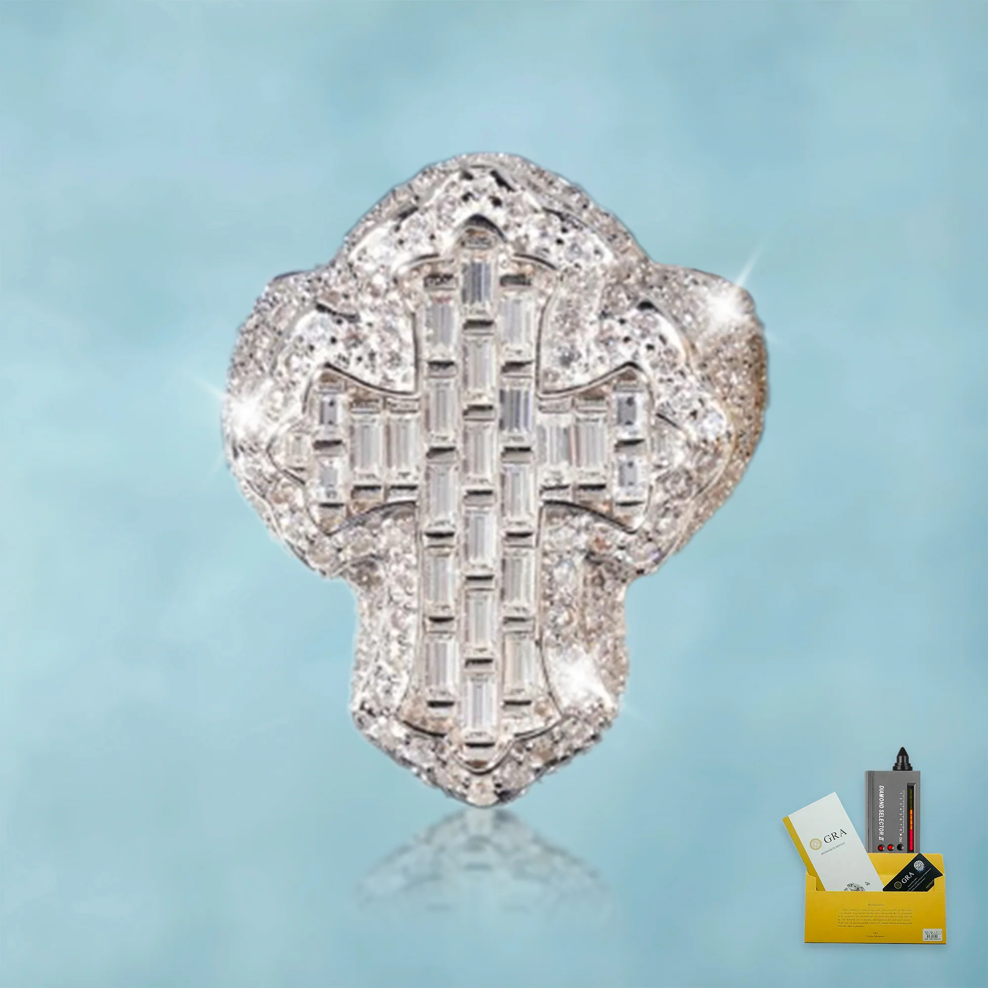 Anillo Cruz Celta Baguettes VVS Moissanite + Plata 925 Oro Blanco - Image 3