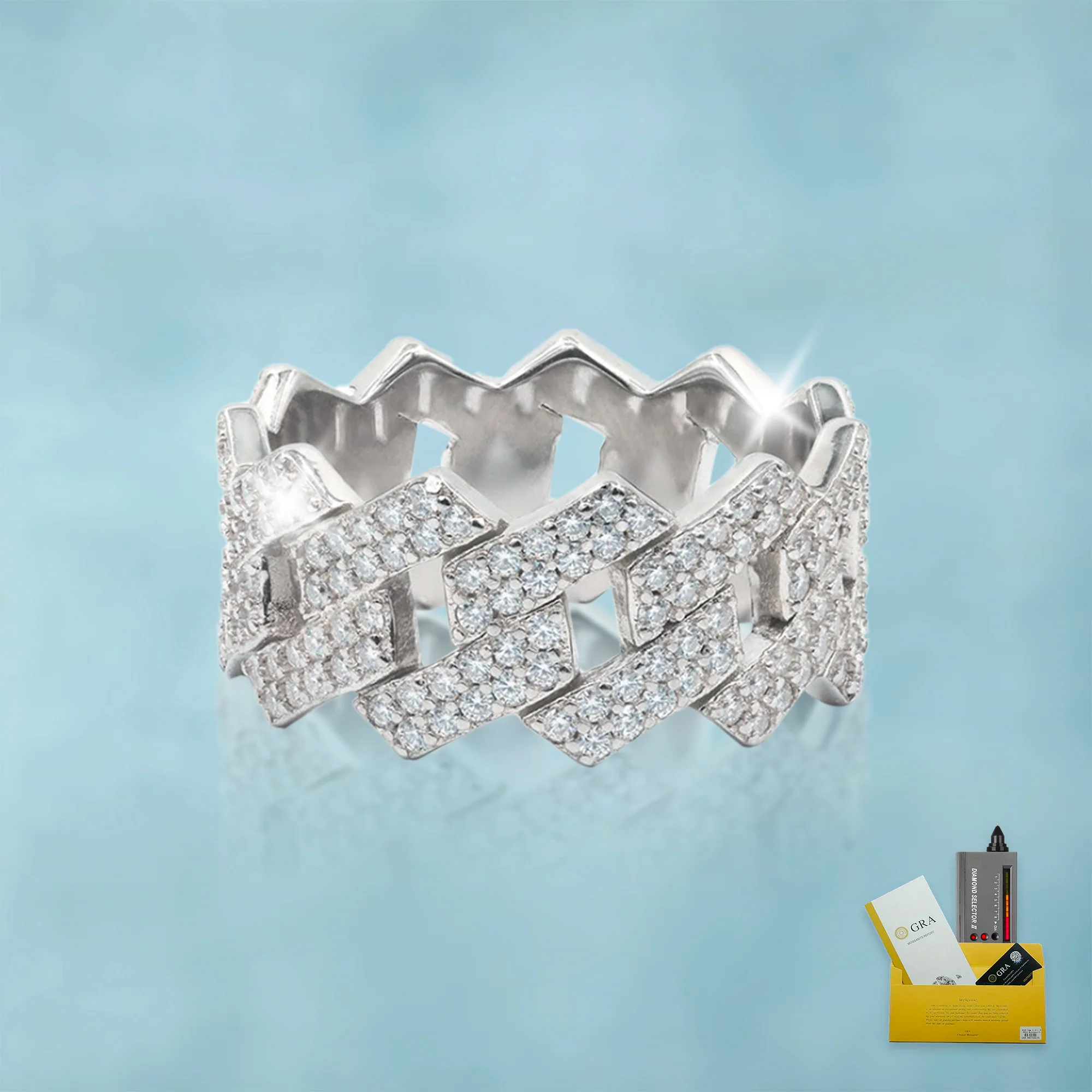 Anillo Ice Cubana Prong VVS Moissanite + Plata 925 Oro 18K - Image 5