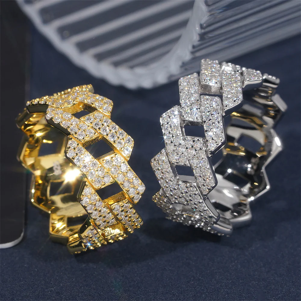 Anillo Ice Cubana Prong VVS Moissanite + Plata 925 Oro 18K - Image 9