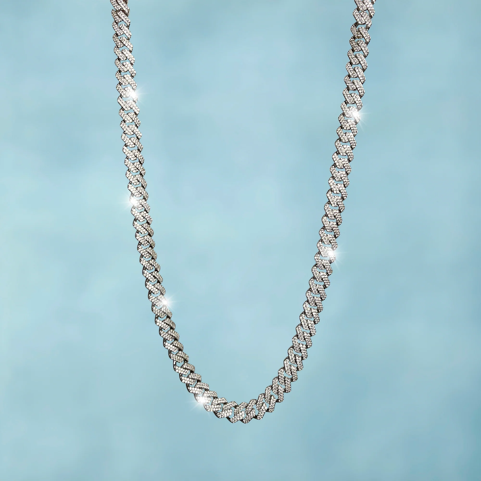 Cadena Cubana Prong 10 Mm Oro Blanco - Image 3