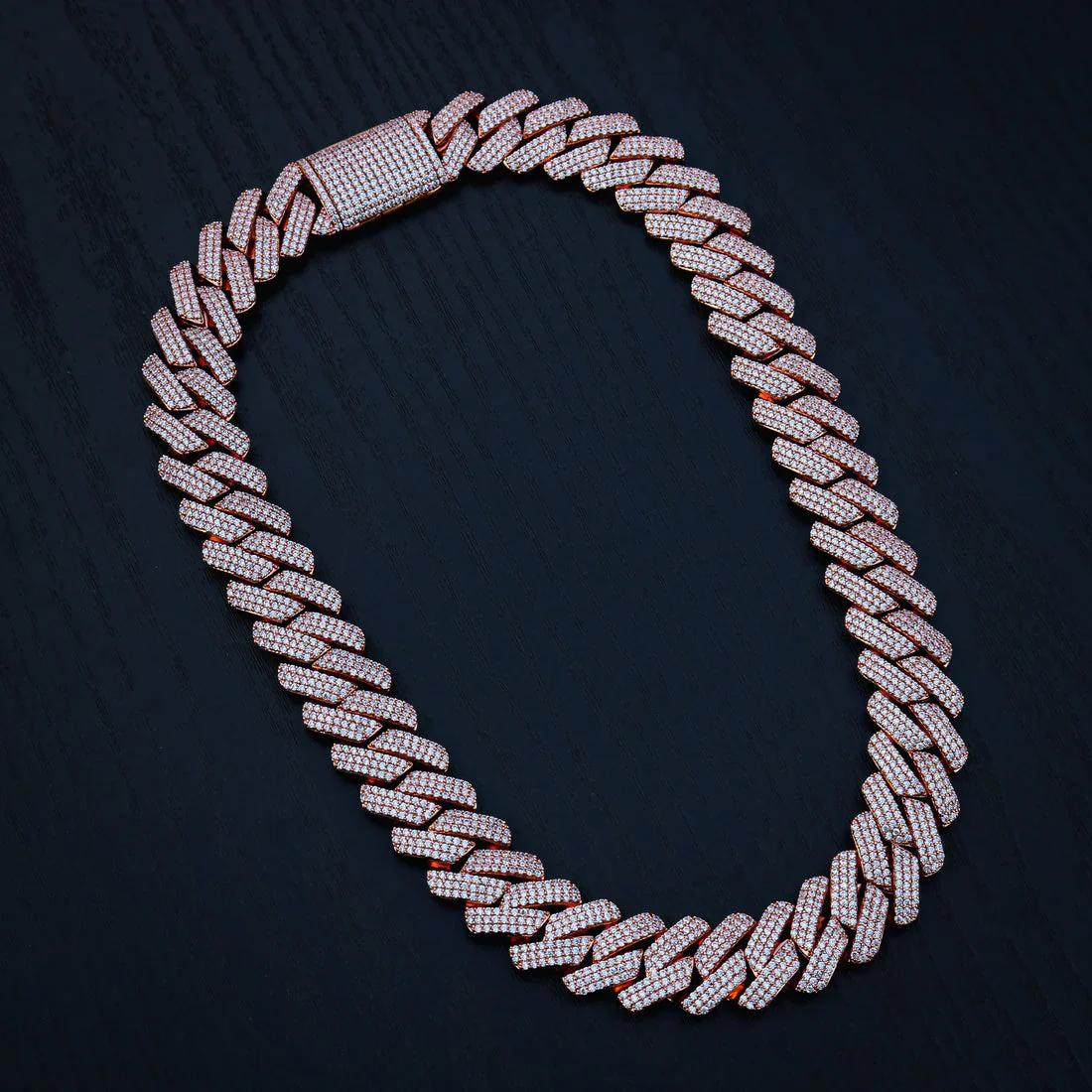 Cadena Cubana Prong 20 Mm VVS Moissanite + Plata 925 Oro Rosa