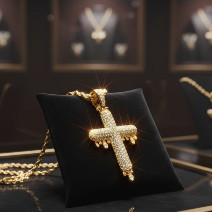 Colgante Cruz Drip Oro 18K - Image 5