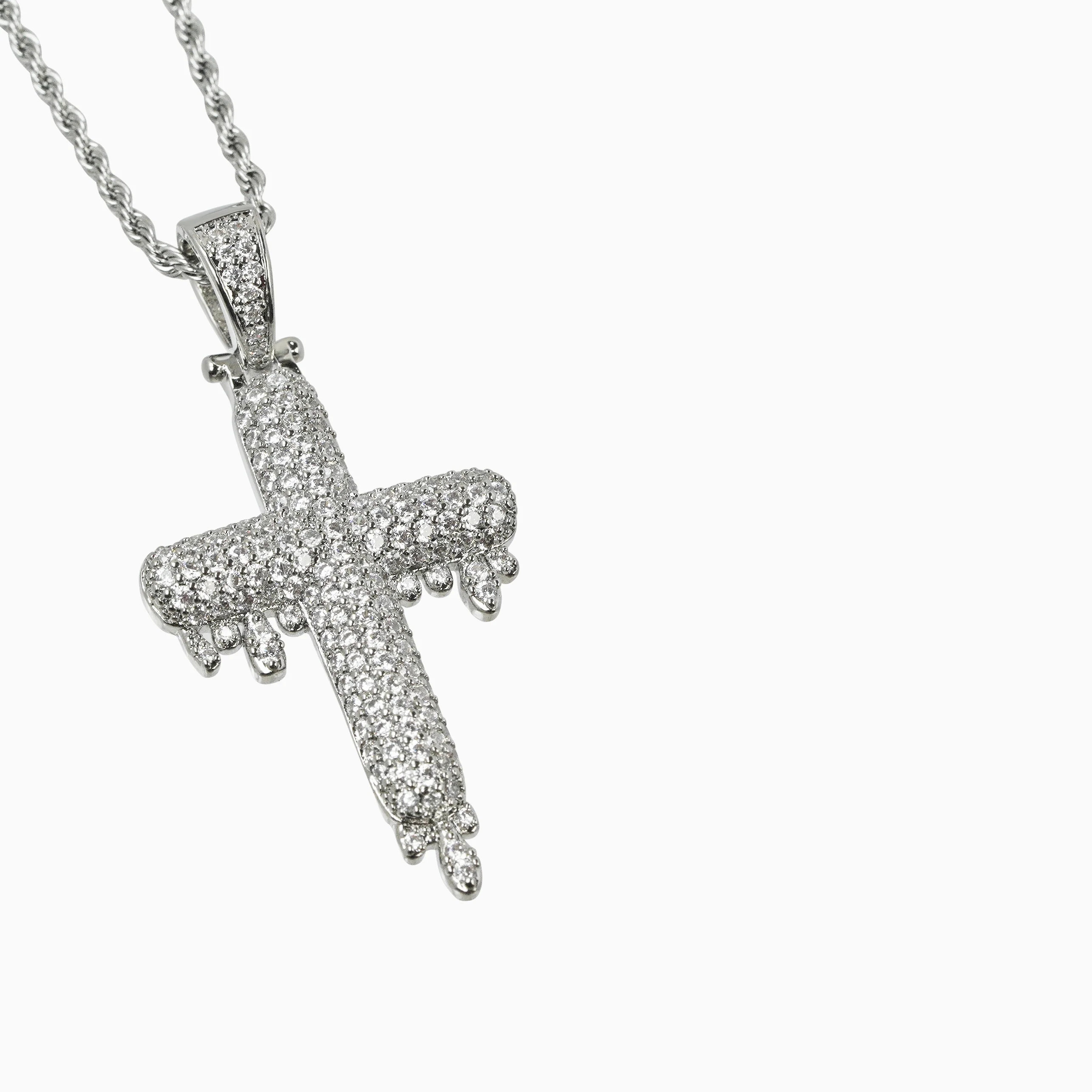 Colgante Cruz Drip Oro Blanco - Image 3