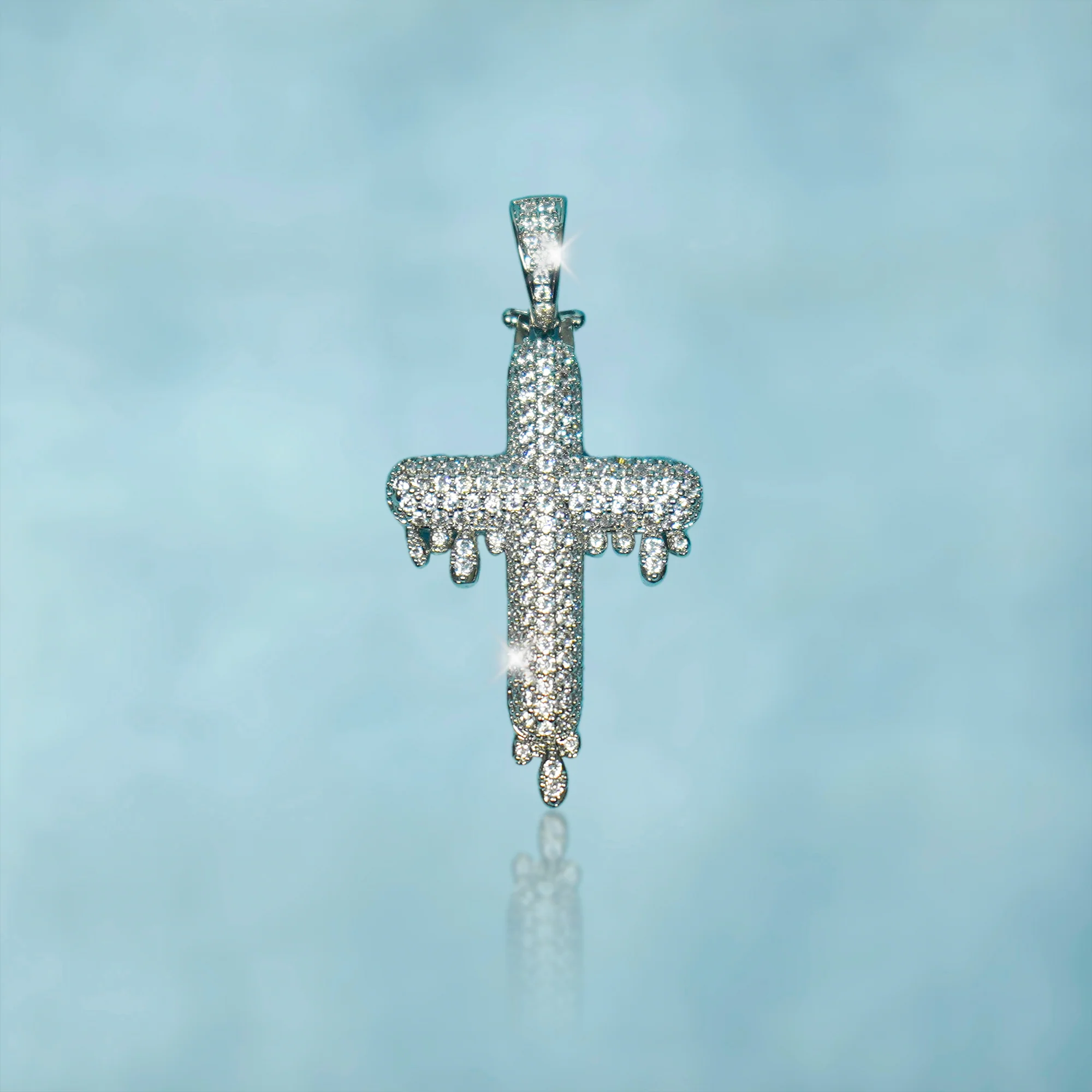 Colgante Cruz Drip Oro Blanco - Image 4