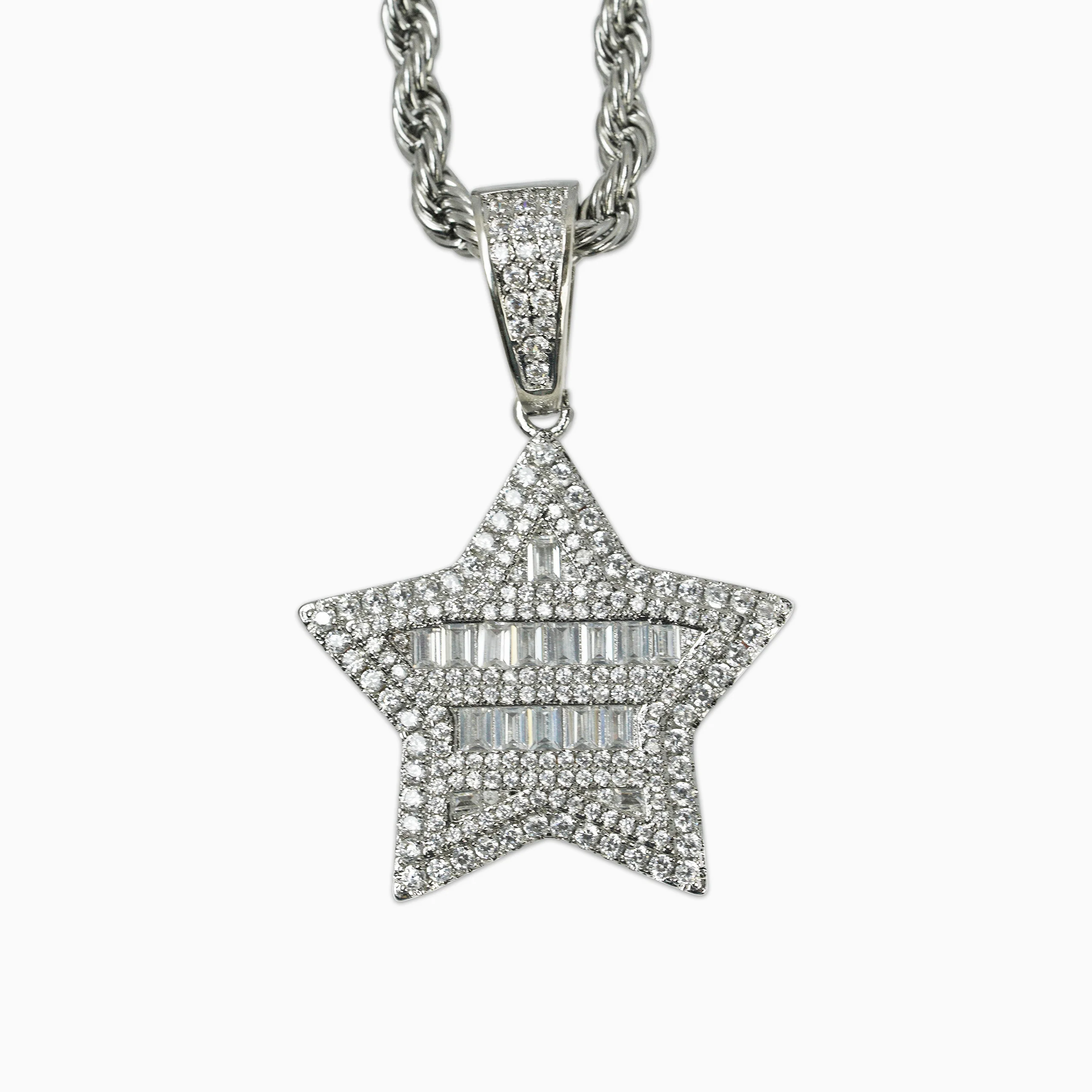 Colgante Estrella Baguettes Oro Blanco