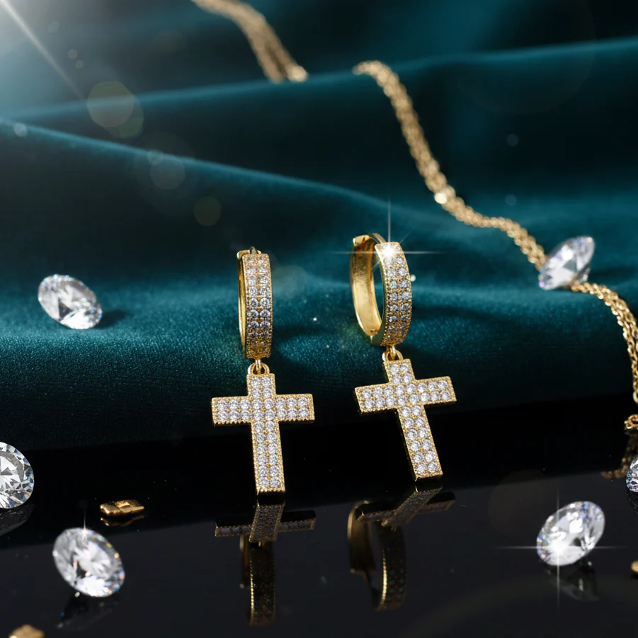 Pendientes Cruz Colgante Oro 18K - Image 3