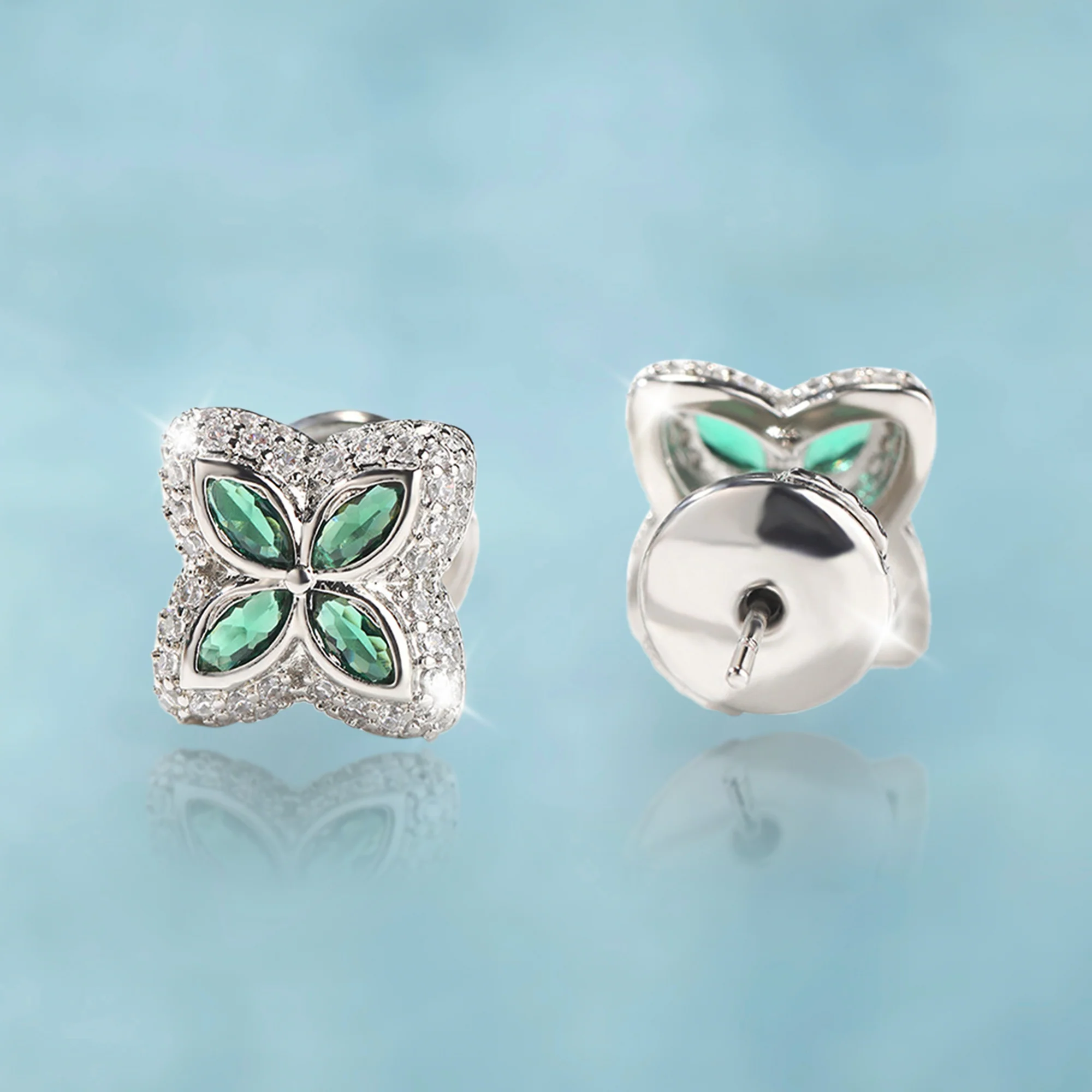 Pendientes Trebol Verde Ice Plata 925 - Image 3