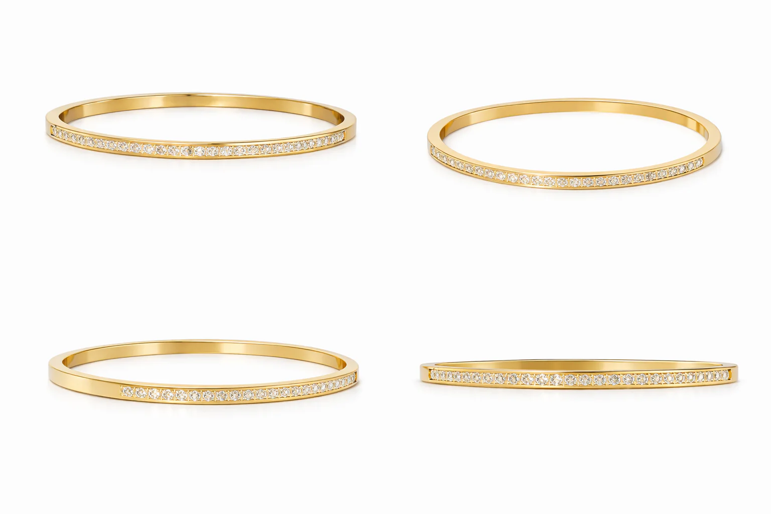 Brazalete Rígido de Oro con Línea de Diamantes - Image 2
